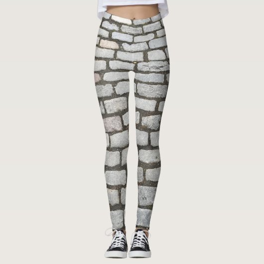 Brick Pattern Cobblestone Street Pathway Sidewalk Leggings (Voorkant)