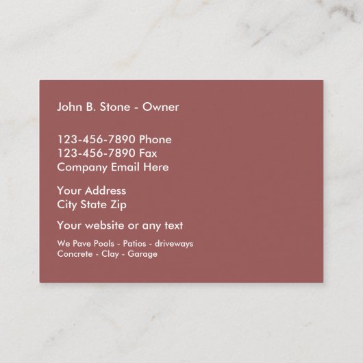 Brick Paving Service Visitekaartje (Achterkant)