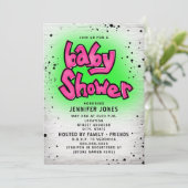 Brick Pink Green Graffiti 90s Hip Hop Baby shower Kaart (Staand voorkant)
