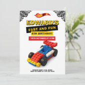 Brick Race Car Kids Birthday Kaart (Staand voorkant)