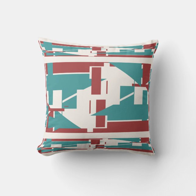 Brick Red Blauwgroen Blauw Mediterraan 3-tier Moza Kussen (Voorkant)