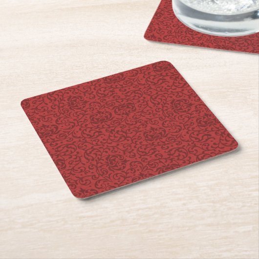 Brick Red  Bloemen Damask Pattern Kartonnen Onderzetters (Schuin)