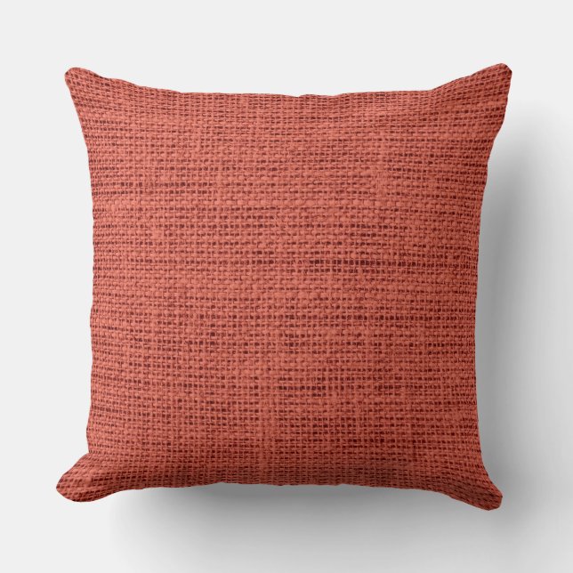 Brick Red Burlap Linen Rustic Jute Kussen (Voorkant)