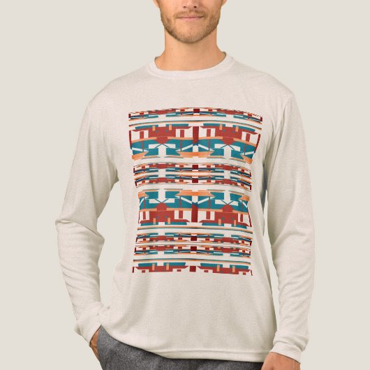 Brick Red Coral Turquoise Southwest-design Tri-Blend Shirt (Voorkant volledig)