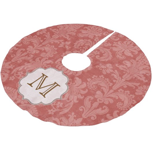 Brick Red Damask Lace Monogram Initialen boomrok Kerstboom Rok (Gekanteld)