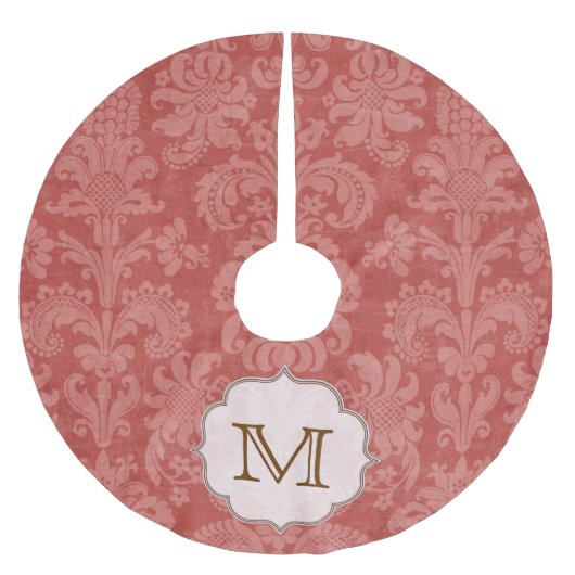 Brick Red Damask Lace Monogram Initialen boomrok Kerstboom Rok (Voorkant)