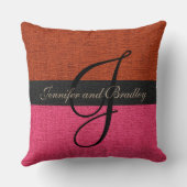 Brick Red en Pink Elegant Monogram Weddenschap Kussen (Achterkant)