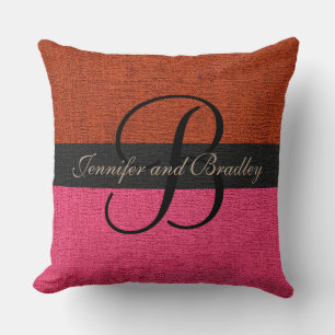 Brick Red en Pink Elegant Monogram Weddenschap Kussen