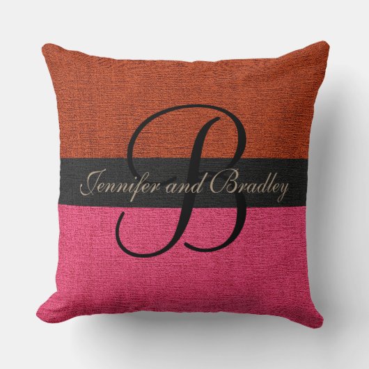 Brick Red en Pink Elegant Monogram Weddenschap Kussen (Voorkant)