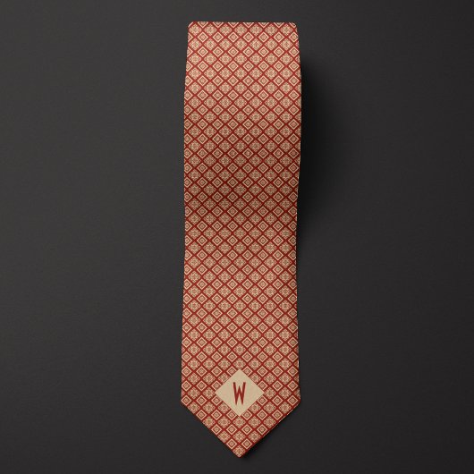 Brick Red en Zand Aztec-geïnspireerd patroon Stropdas