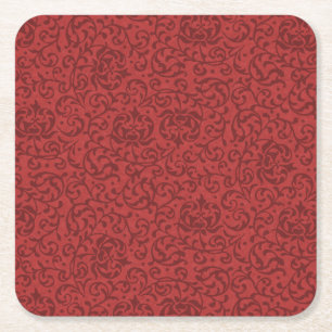 Brick Red Floral Damask Pattern Kartonnen Onderzetters