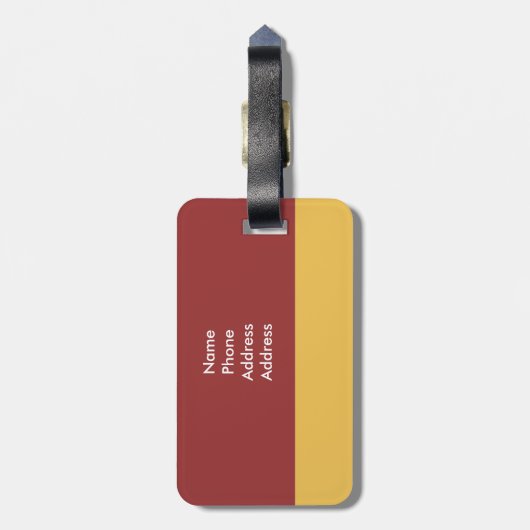 Brick Red Gold Bold Stripe Cusotm Initiaal Kleur Bagagelabel (Achterkant verticaal)