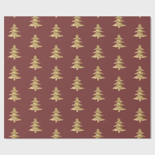 Brick Red Gold Kerstboom Cadeaupapier (Vlak)