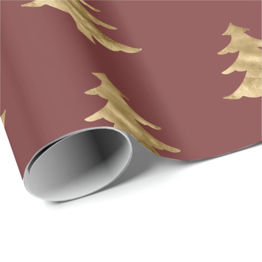 Brick Red Gold Kerstboom Cadeaupapier (Rol Hoek)