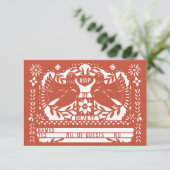 Brick Red Mexican Fantail Doves Papel Picado RSVP Kaartje (Staand voorkant)