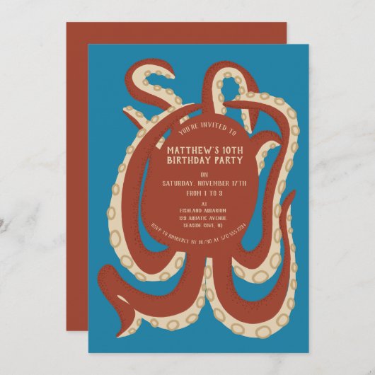 Brick Red Octopus onder het Zee Party Kaart (Voorkant / Achterkant)