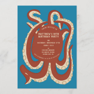 Brick Red Octopus onder het Zee Party Kaart