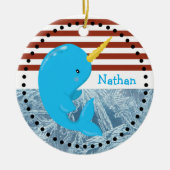 Brick Red-White Stripes・Narwhal・Custom Keramisch Ornament (Voorkant)