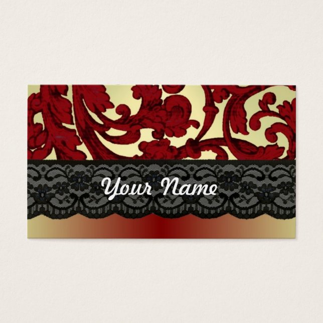 Brick rood & gouden damast visitekaartjes (Voorkant)