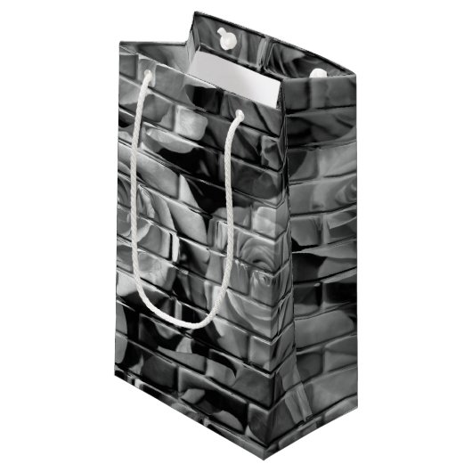 Brick-Rozen 15 zwarte witte tot kleine tas met cad Klein Cadeauzakje (Voorkant Gekanteld)