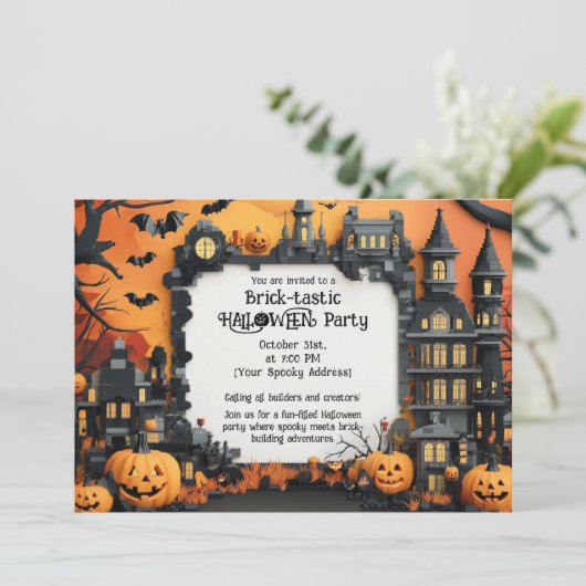 Brick-tastic HALLOWEEN Party Invitation Kaart (Staand voorkant)