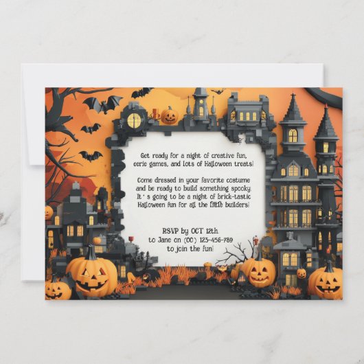 Brick-tastic HALLOWEEN Party Invitation Kaart (Achterkant)