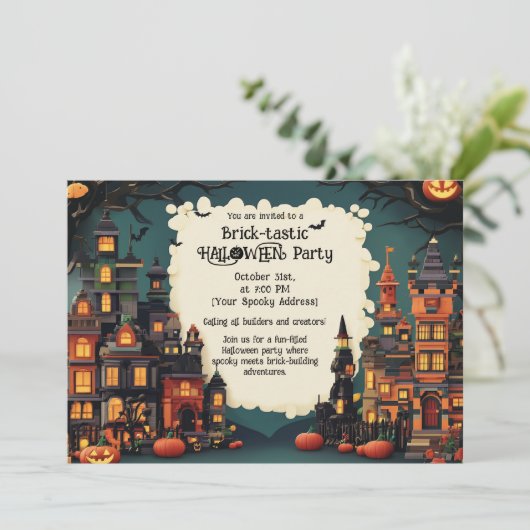 Brick-tastic HALLOWEEN Party Invitation Kaart (Staand voorkant)