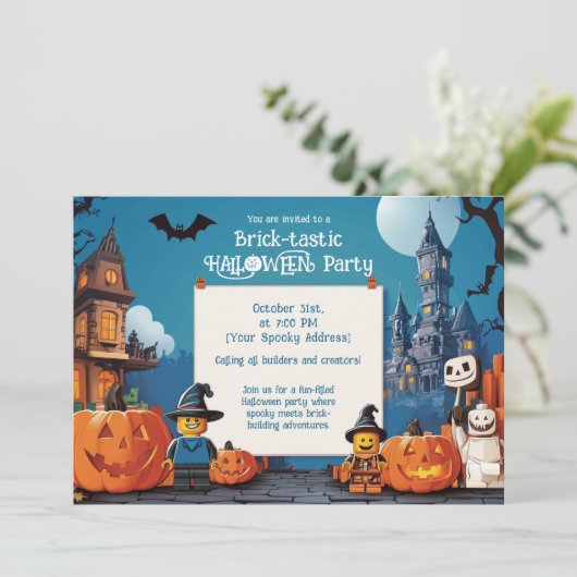 Brick-tastic HALLOWEEN Party Invitation Kaart (Staand voorkant)
