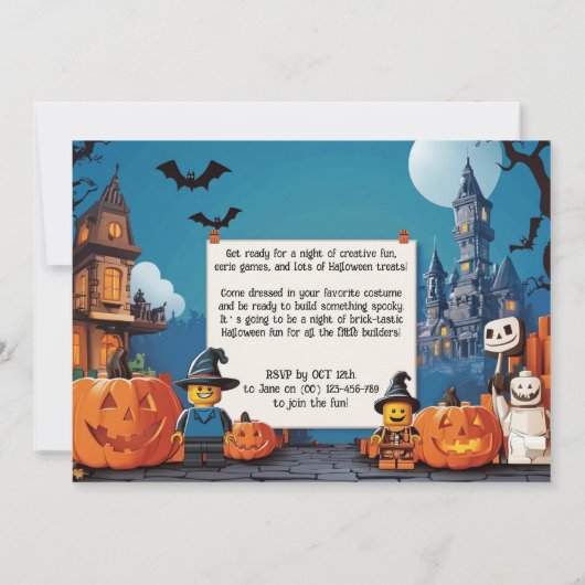 Brick-tastic HALLOWEEN Party Invitation Kaart (Achterkant)