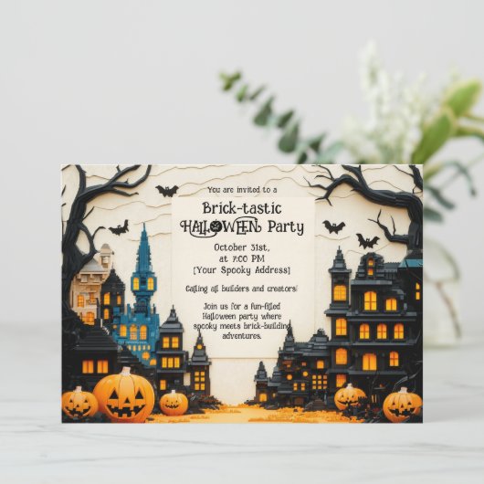 Brick-tastic HALLOWEEN Party Invitation Kaart (Staand voorkant)