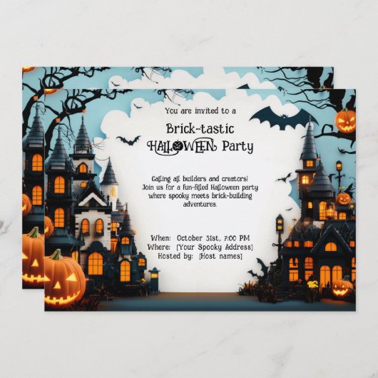 Brick-tastic HALLOWEEN Party Invitation Kaart (Voorkant / Achterkant)