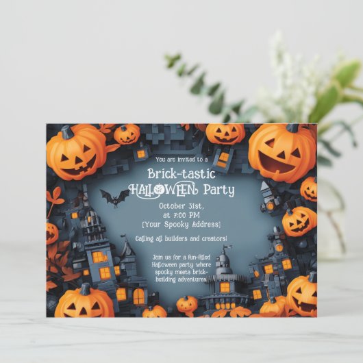 Brick-tastic HALLOWEEN Party Invitation Kaart (Staand voorkant)