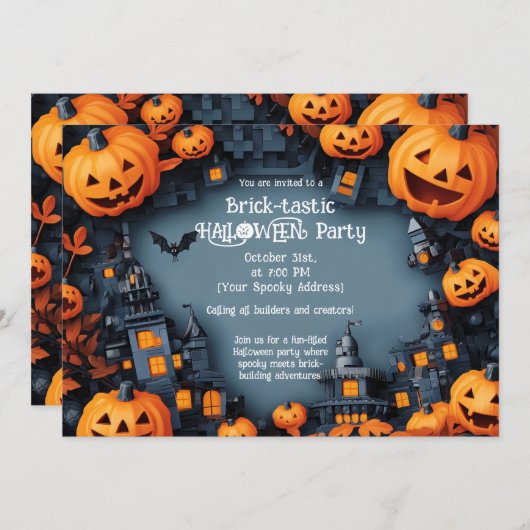 Brick-tastic HALLOWEEN Party Invitation Kaart (Voorkant / Achterkant)