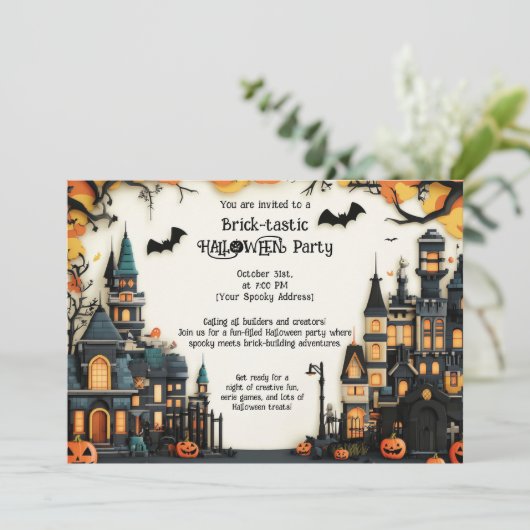 Brick-tastic HALLOWEEN Party Invitation Kaart (Staand voorkant)