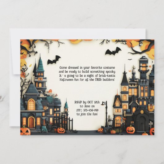 Brick-tastic HALLOWEEN Party Invitation Kaart (Achterkant)