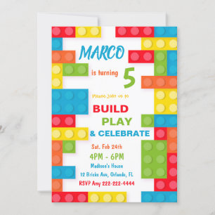 Brick-uitnodigingen bouwen, Boy Birthday nodigt ui Kaart
