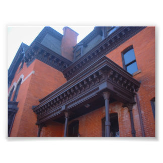 Brick Victoriaans House met Wooden Trim in Buffalo Foto Afdruk