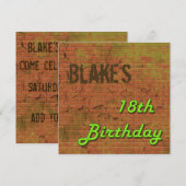 Brick Wall 18th Birthday Invitation Kaart (Voorkant / Achterkant)