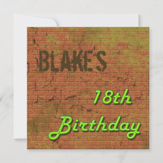 Brick Wall 18th Birthday Invitation Kaart (Voorkant)