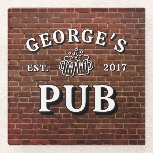 Brick Wall Bierglazen Uw Pub Jaar Vastgesteld Glazen Onderzetter (Voorkant)