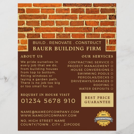 Brick Wall, bouwbedrijf, bouwstenen Adverteren Flyer (Voorkant)