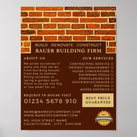 Brick Wall, bouwbedrijf, bouwstenen Adverteren Poster (Voorkant)