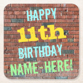 Brick Wall Graffiti geïnspireerd 11e verjaardag +  Kartonnen Onderzetters (Voorkant)