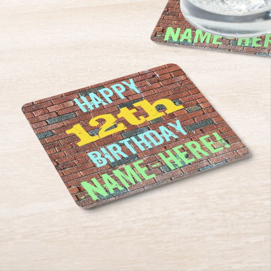 Brick Wall Graffiti geïnspireerd op 12e verjaardag Kartonnen Onderzetters (Schuin)