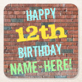 Brick Wall Graffiti geïnspireerd op 12e verjaardag Kartonnen Onderzetters (Voorkant)