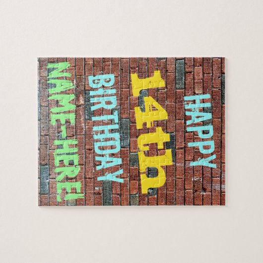 Brick Wall Graffiti geïnspireerd op 14e verjaardag Legpuzzel (Horizontaal)