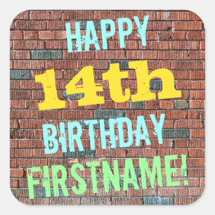 Brick Wall Graffiti geïnspireerd op 14e verjaardag Vierkante Sticker