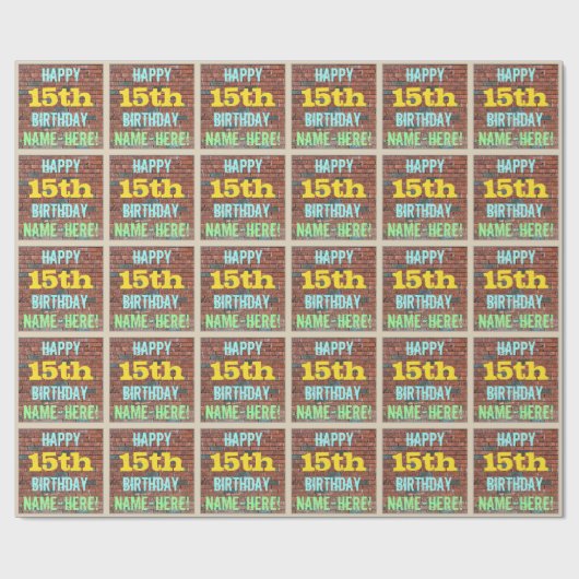 Brick Wall Graffiti geïnspireerd op 15e verjaardag Cadeaupapier (Vlak)