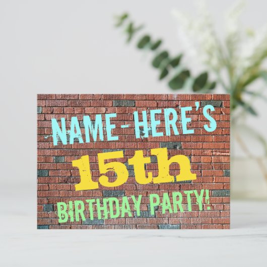 Brick Wall Graffiti geïnspireerd op 15e verjaardag Kaart (Staand voorkant)