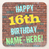 Brick Wall Graffiti geïnspireerd op 16e verjaardag Kartonnen Onderzetters (Voorkant)